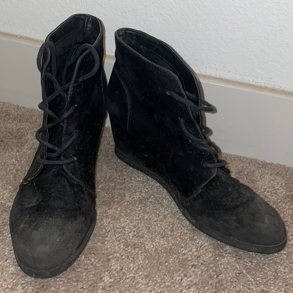 black wedge booties